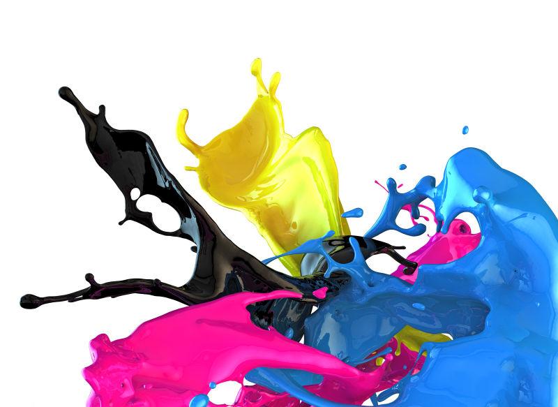 多彩油漆飞溅在白色背景上