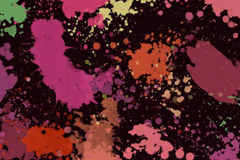 紫色橙色相间油漆喷溅抽象背景