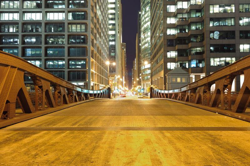 芝加哥市中心夜间的风景