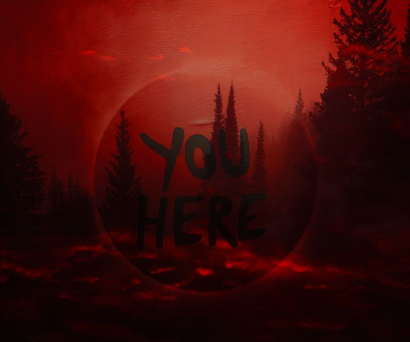 红色天空下的森林