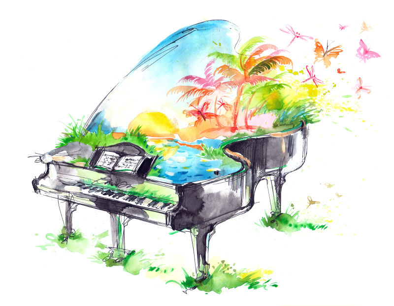 漂亮的水彩钢琴