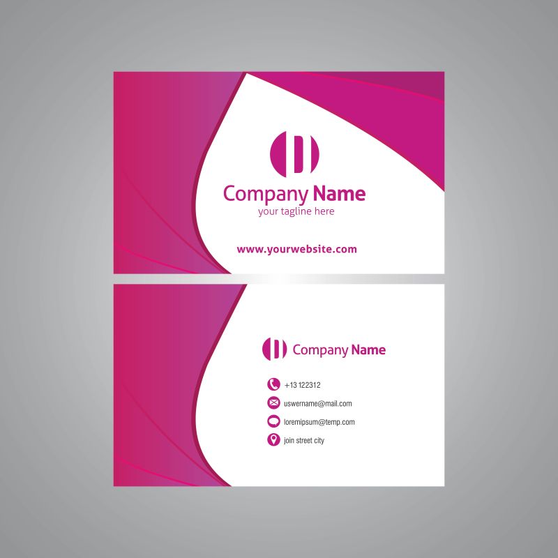 简单的粉色名片设计样板矢量图