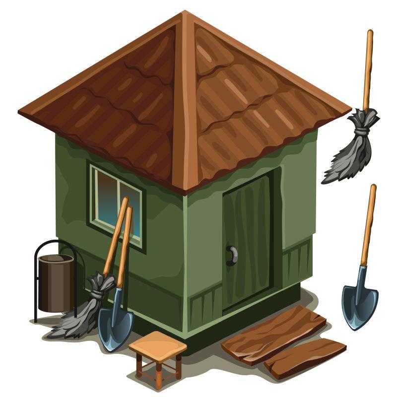矢量简易村舍扫帚铲子