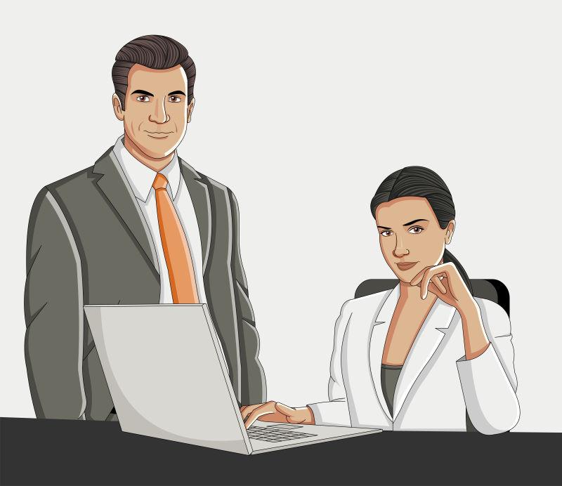 办公室里的两个职员矢量图