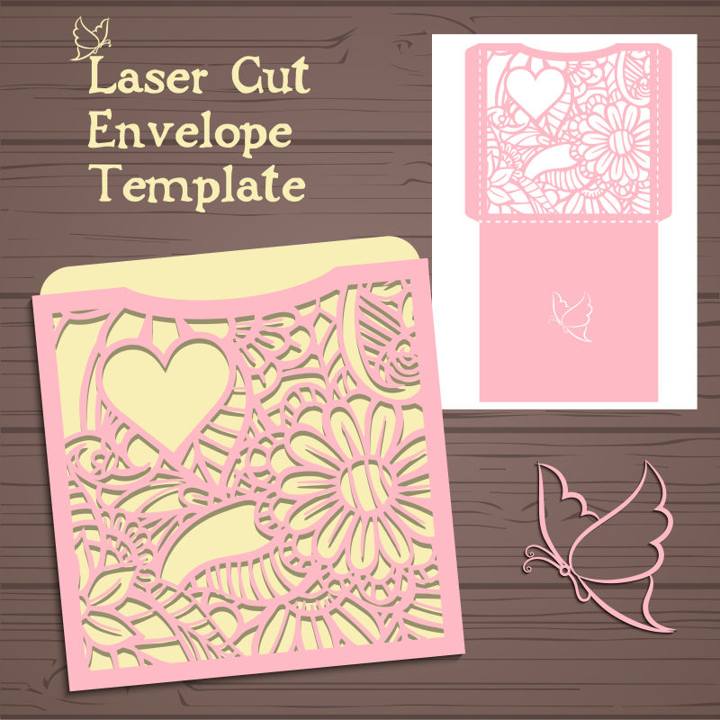 矢量粉色花镂空信封设计