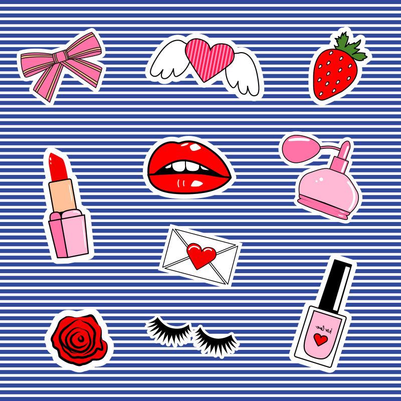 可爱的女孩元素的矢量时尚补丁徽章