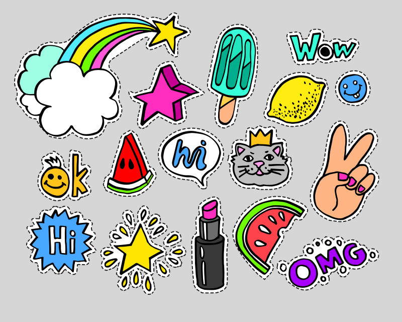 矢量时尚现代涂鸦卡通贴纸