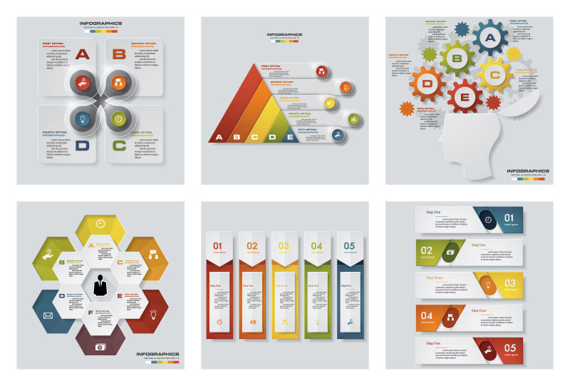 矢量六张丰富多彩的文稿演示