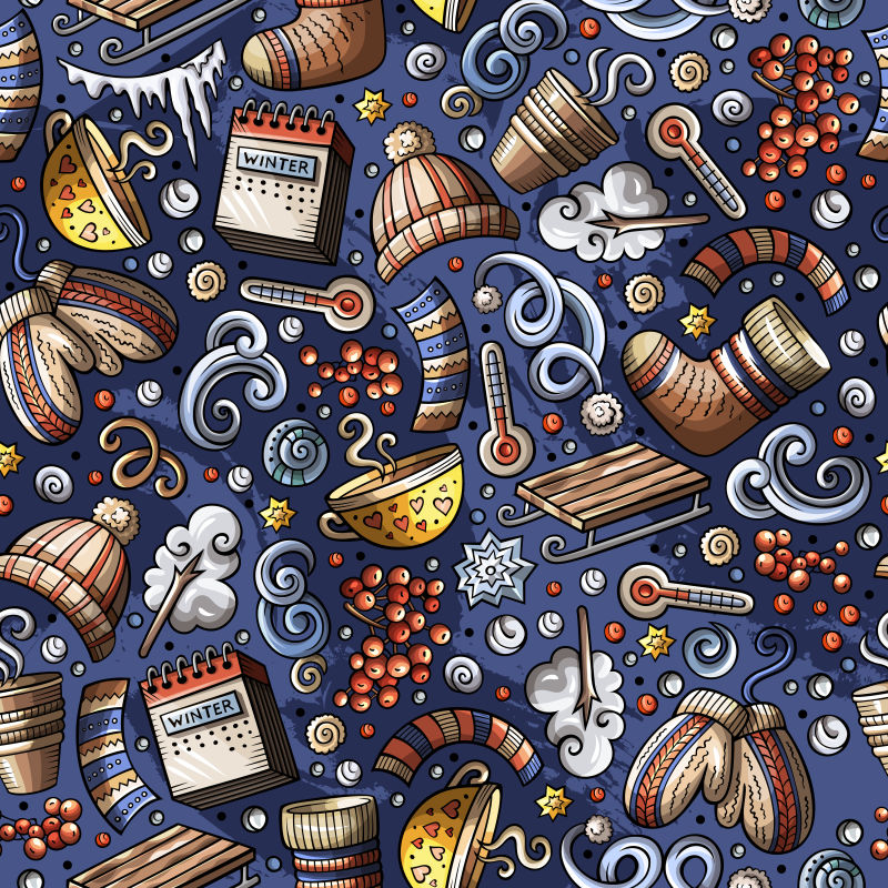 矢量可爱彩色手绘冬季图案