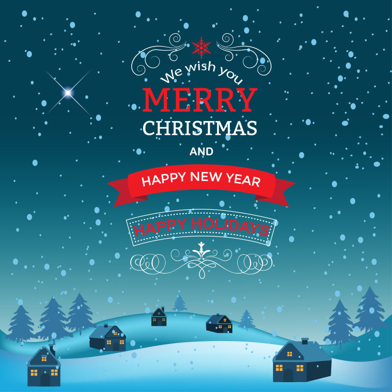 新年和圣诞贺词矢量插图