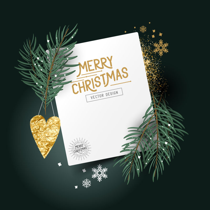 节日的松叶和装饰矢量插图