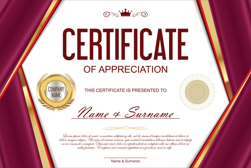 红色矢量成就证书样板设计背景