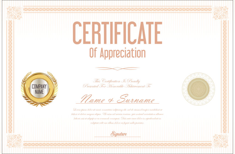 简约荣誉证书样板设计矢量图