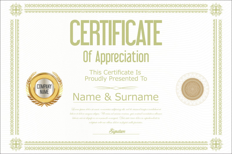 绿色简约证书样板设计矢量图