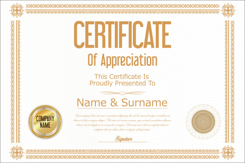 橘色证书样板设计矢量图