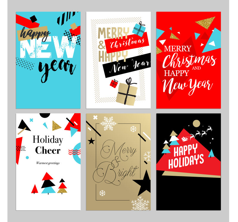 圣诞贺卡集矢量插图