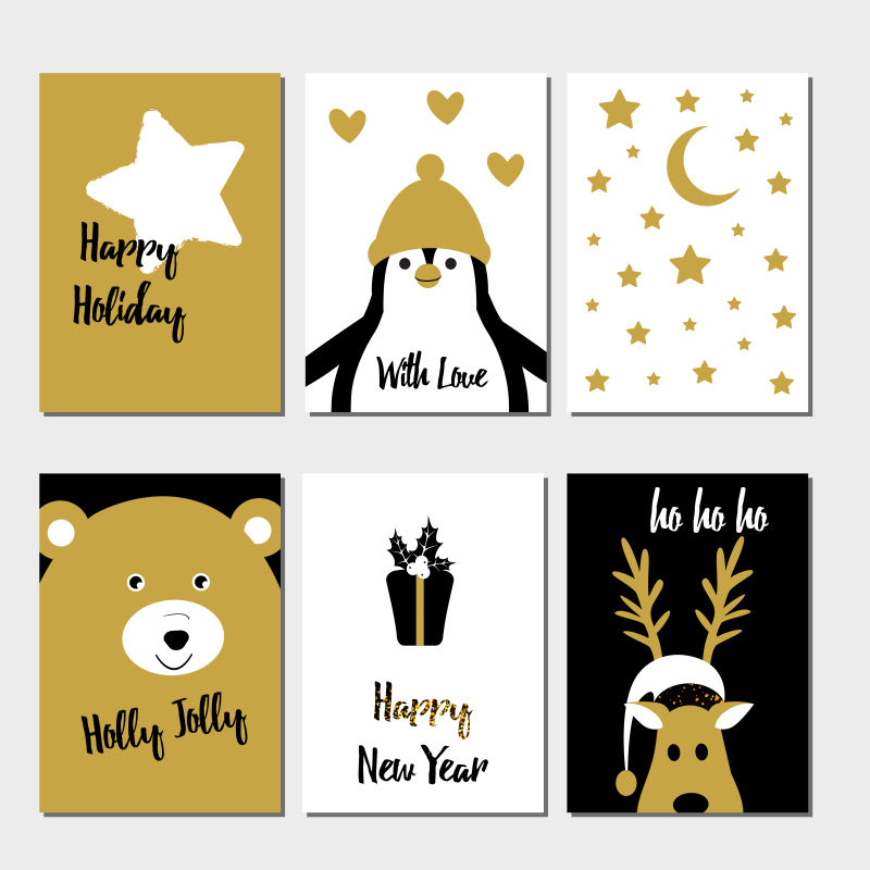 矢量白色和金色圣诞贺卡集