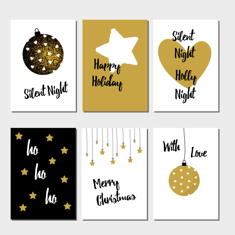 矢量金色和白色的圣诞贺卡集