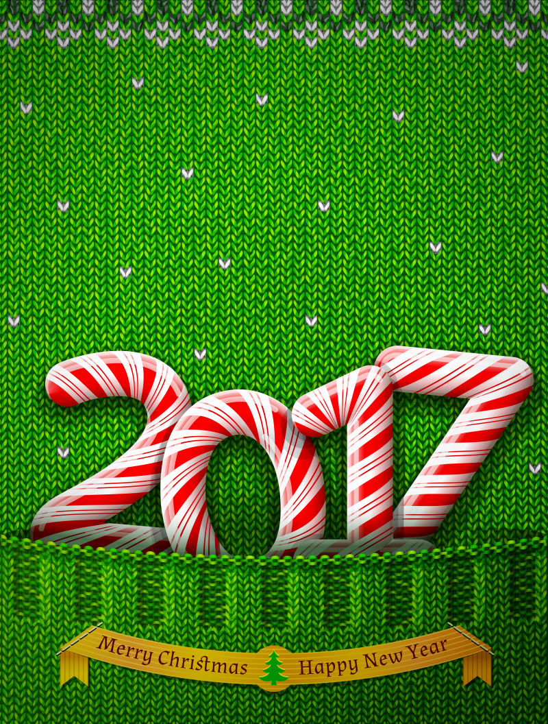 矢量新年2017在糖果口袋形状的口袋里