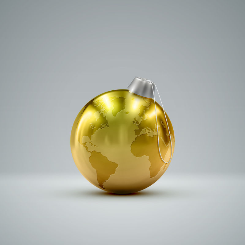 金色的地球模型圣诞球