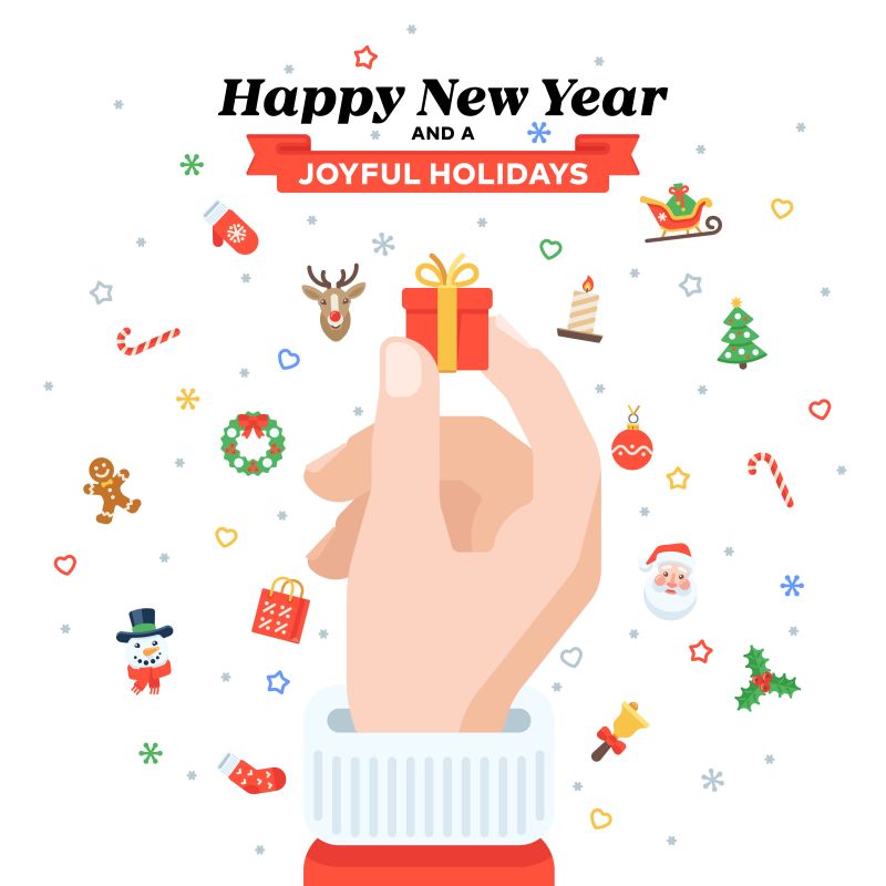 矢量手拿着礼品盒的圣诞贺卡创意设计背景