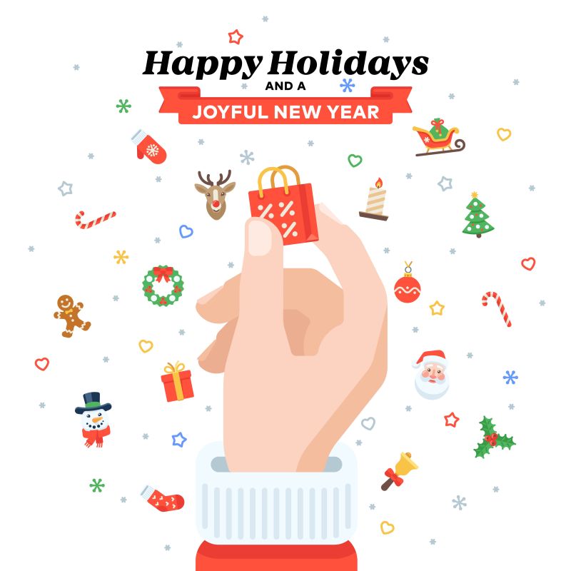 手拿购物袋的圣诞贺卡设计矢量插图