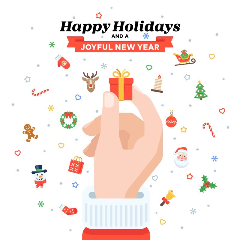 矢量手拿礼品盒的圣诞贺卡创意设计背景