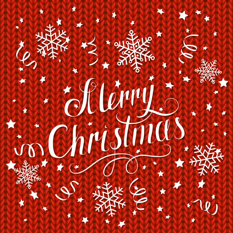 用雪花和星星写圣诞快乐矢量插图