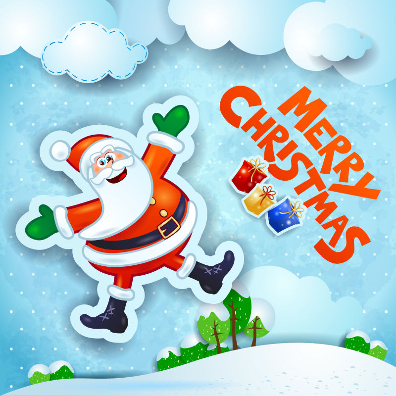 快乐的圣诞老人雪景矢量插图