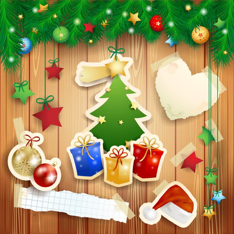 圣诞树与圣诞礼物矢量插图