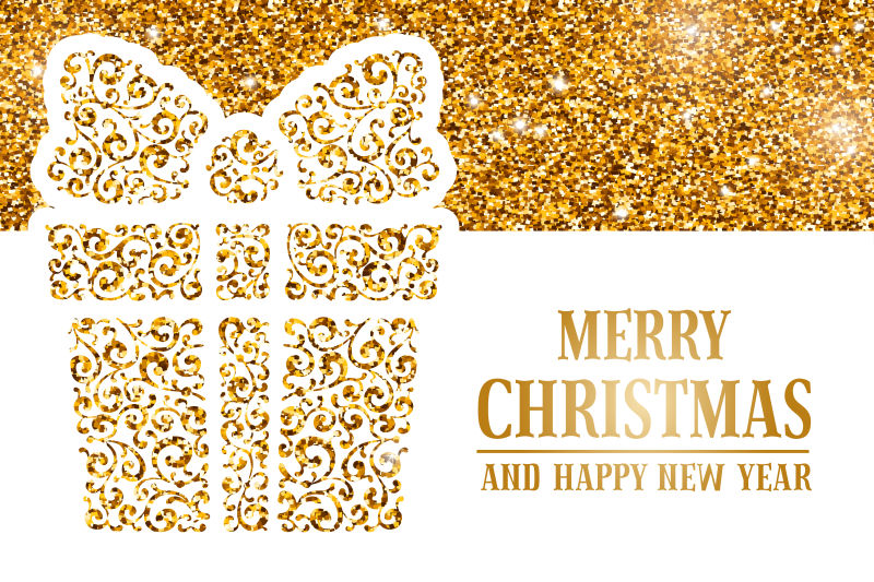 矢量华丽金色装饰风格的圣诞节贺卡设计