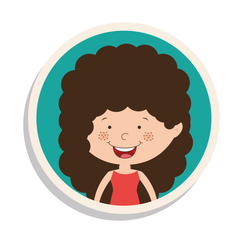 面带微笑的卷发女孩矢量插图