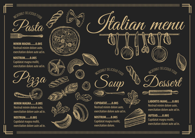 意大利食物菜单矢量设计
