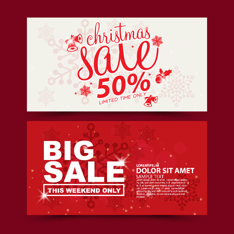 红色背景上的圣诞销售标签设计矢量图