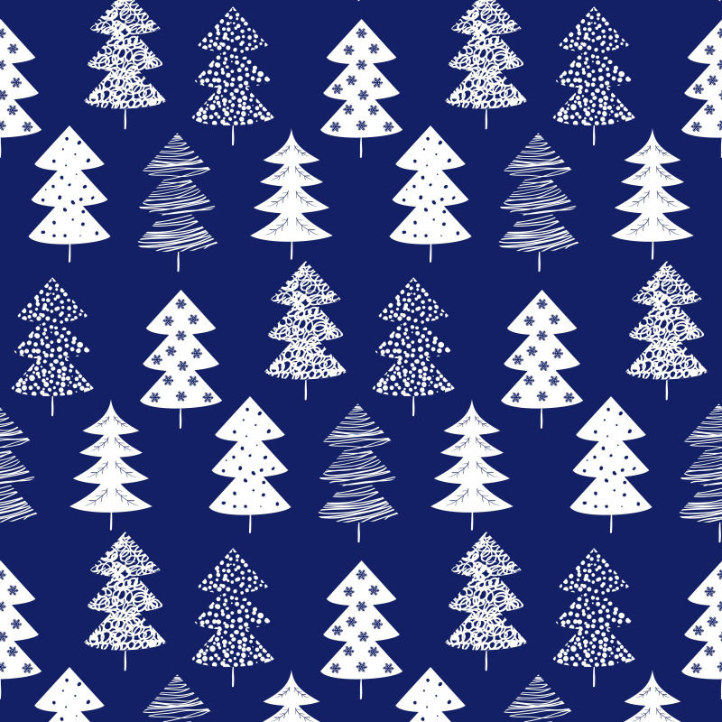 蓝色无缝背景和圣诞树矢量图