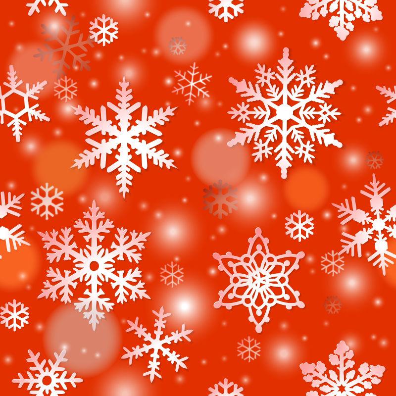 矢量红色背景下雪花无缝拼接图案