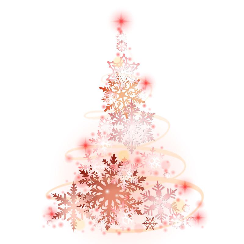矢量雪花上摘圣诞树