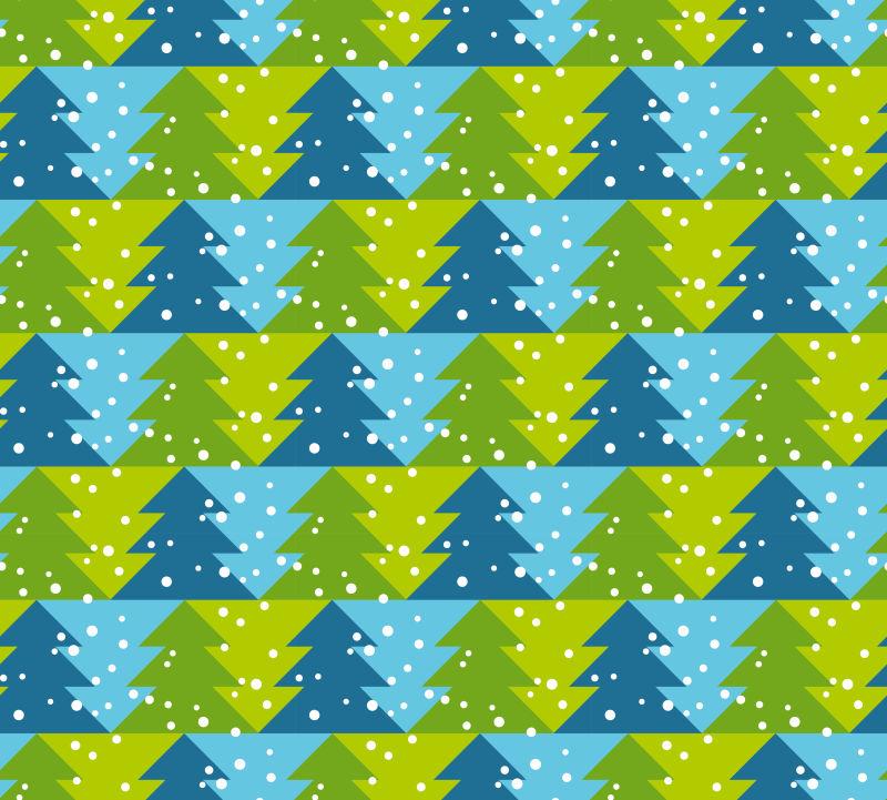 矢量绿色和蓝色圣诞树矢量无缝图案