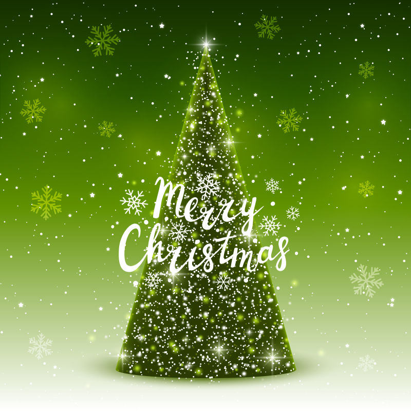 绿色闪亮圣诞树装饰矢量背景