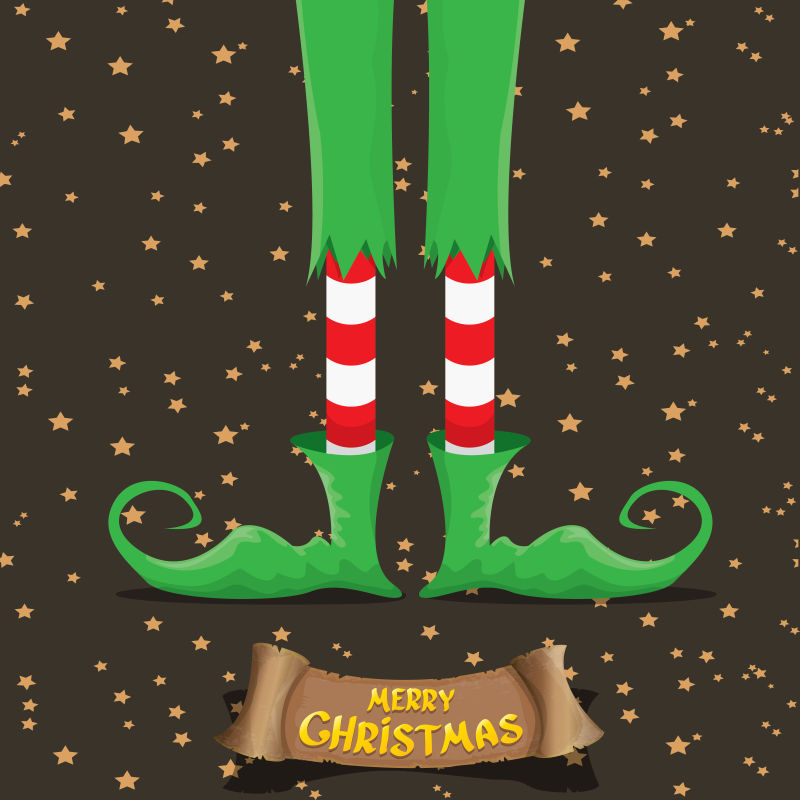 矢量蓝鞋精灵圣诞贺卡