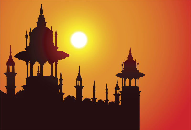 矢量火车站日落时的剪影