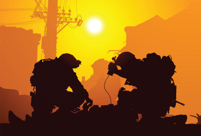 阳光下的医护部剪影矢量