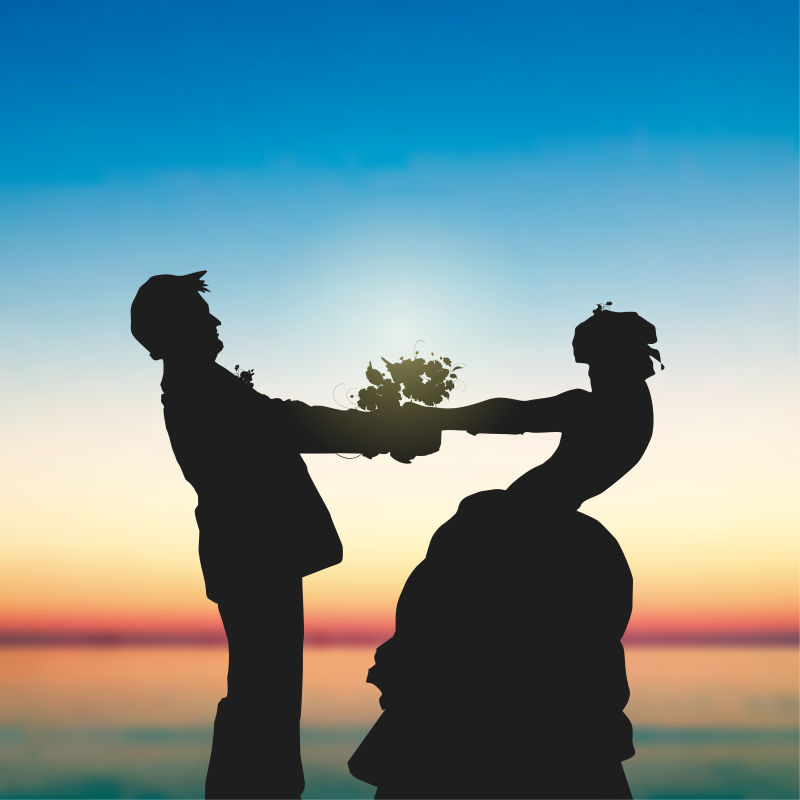 新郎新娘剪影矢量