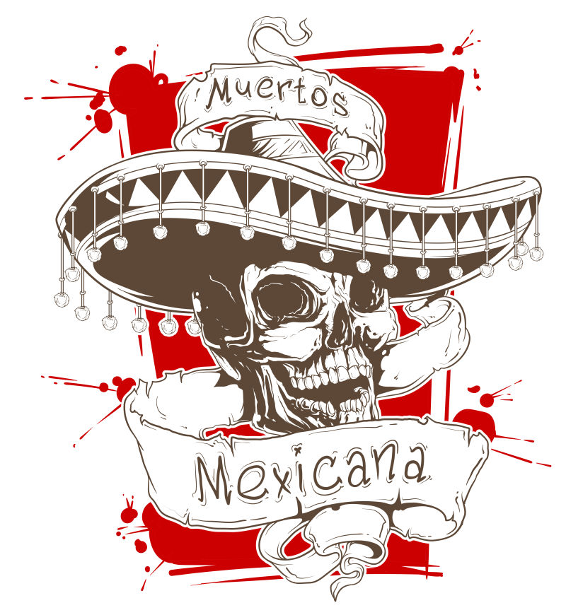 墨西哥骷颅头矢量图案设计