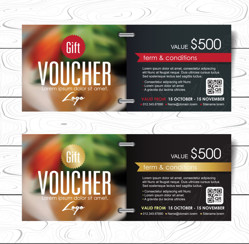 两张餐饮优惠券矢量