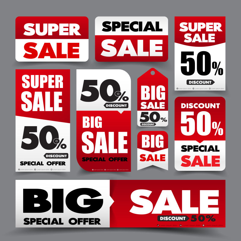 灰色背景上的销售标签设计矢量图