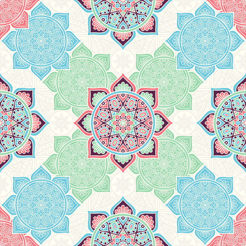 波西米亚风几何花卉矢量插图