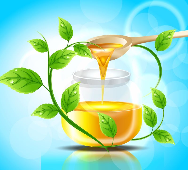 蓝色背景上的蜂蜜罐矢量