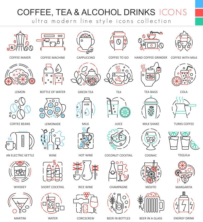 矢量线性饮料图标