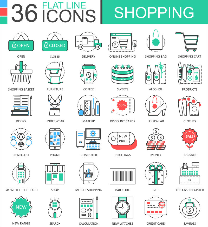 创意的网络购物线性图标矢量设计